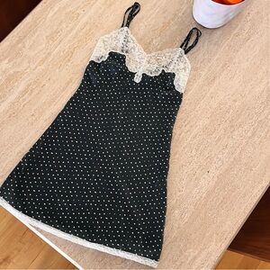 100% Silk Polka Dot & Lace Slip Dress